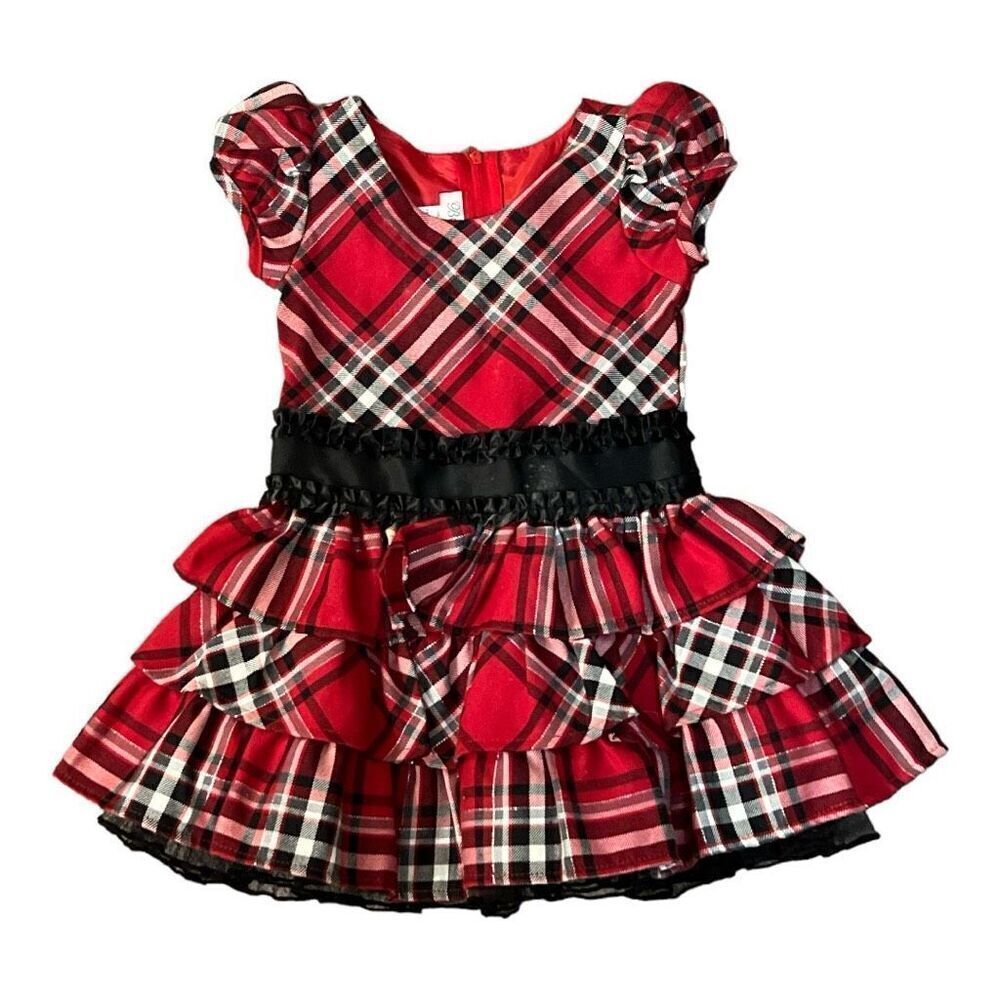 Bonnie Jean Toddler Girl 2T Fit&Flare Special Occasion Red Black Plaid Dress